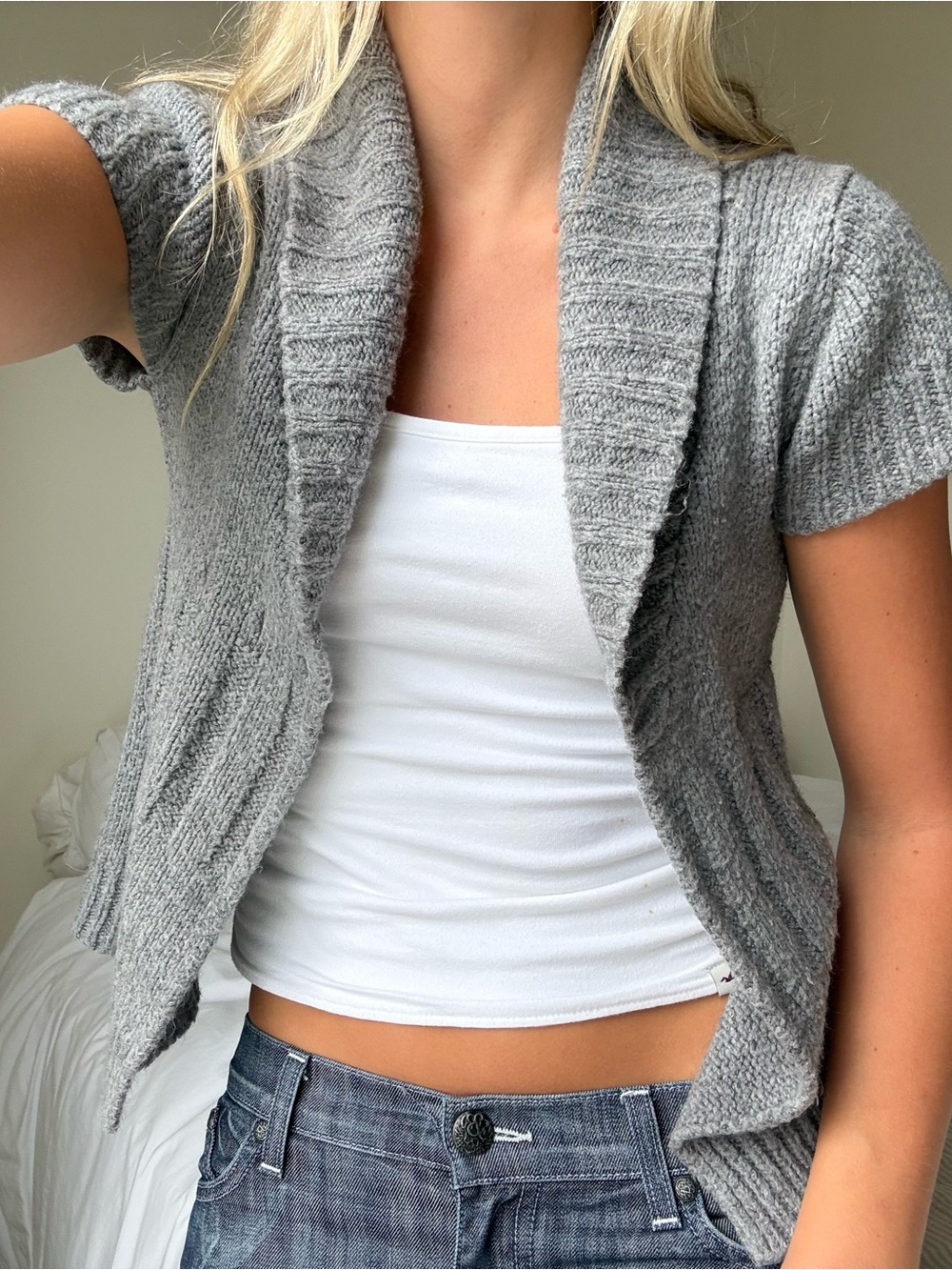 vintage Gray Short-Sleeve wool blend Knit Sweater short sleeve